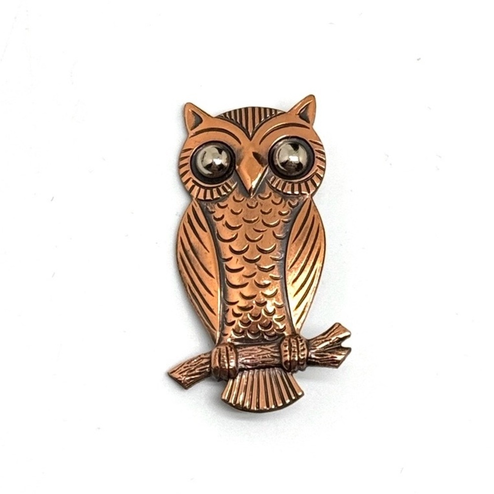 Vintage Copper Owl Brooch by Bell Trading